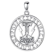 925 Sterling Silver Viking Runes Amulet Necklace for Men Nordic Thor&#39;s Hammer Ce - £22.05 GBP