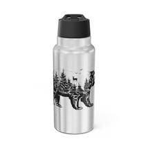 Bear Silhouette Forest Tumbler,32oz,Double Insulated,Stainless Steel,Lid,Straw,P - £27.16 GBP