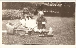 RPPC Taking Baby on Picnic with Wicker Stroller Carrier Real Photo Postcard V6 - £15.65 GBP