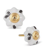 White Drawer Knobs Antiqued Pumpkin Set 4 Ceramic Black 1.75&quot; Diameter G... - €21,02 EUR