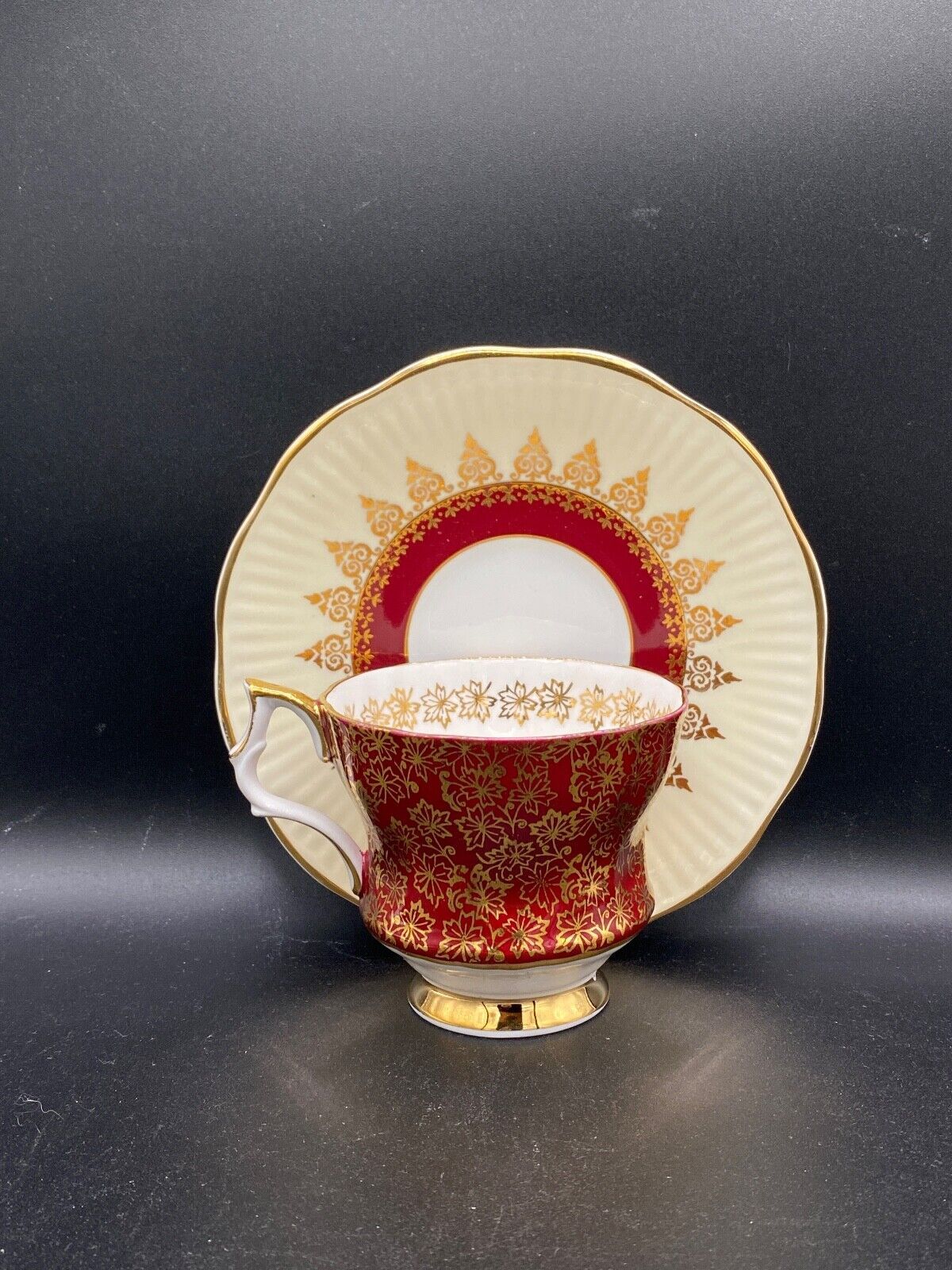 Primary image for Royal Windsor Tea Cup #729414 married Rosina Saucer. Bone china Red Gold  VTG UK