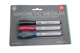 Magnetic Medium Point Dry Erase Markers U Brands 3 Count Built in Eraser - £4.57 GBP
