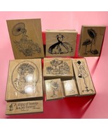 Set of 9 VICTORIAN VINTAGE RUBBER STAMP WOOD Set FANCY HATS, WOMAN, DRESSES - £19.77 GBP