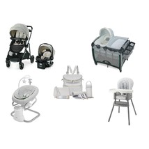 6pc Light Gray Baby Gear Bundle, Stroller Travel System, Swing &amp; Diaper Bag - £1,424.18 GBP