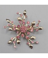 Vintage Coro Brooch Pin Atomic Floral Starburst Pink Rhinestone Pale Gol... - $27.11 CAD