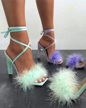 Sexy Soft Furry Heeled Sandals Lace Up Cross Strap High Heels Women Pumps - £31.07 GBP