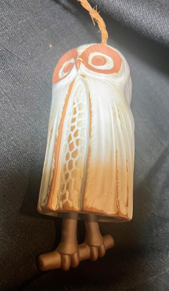 Art Pottery Owl Bell Hanging Wind Chime Figural Statue Bird Figurine Scu... - $75.00