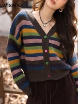 MISHOW  Cardigans for Women 2022 Autumn Winter Retro Stripes Sweater Korean Fash - $157.51