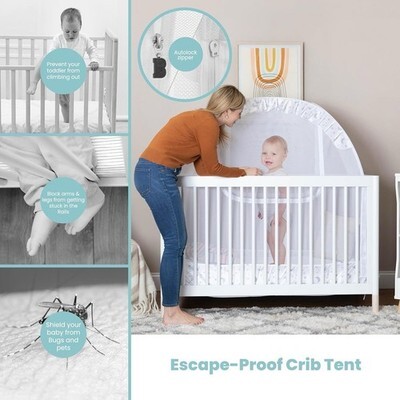 Premium Pop-Up Crib Tent Canopy Gray Stars & Moons Full Size 52” Baby Safety Net Item image 3