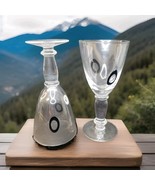 2 Cris D&#39;Arques Black &amp; White Hand Blown Circle Rings Water Wine Goblets - $554.83 MXN