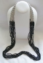 Chico&#39;s Iona Multi Strand Long Necklace Gloss Black Beads Silver Accents Retired - £14.20 GBP