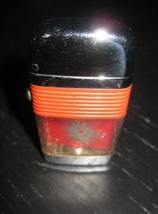 Vintage SCRIPTO Mini VU Lighter Bullet Hole Red Band &amp; Gold Tone Lighter - £19.65 GBP
