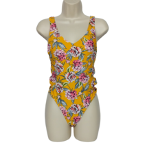 Xhilaration One Piece Swimsuit Sm Orange Floral V Neck Padded Criss Cross Side - £14.95 GBP