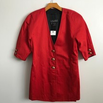 Vintage Laurel Escada Jacket 38 Red V Neck Gold Button Short Sleeve Shou... - $45.42