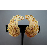 VTG Plastic Flower Earrings Clip On Ear Climber Amber Rhinestones Bubble... - £15.72 GBP