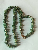 Vintage Green Stone Nugget w Goldtone Spacer Beads Necklace – 21 inches in lengt - £15.57 GBP