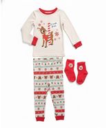 Rudolph Toddler Boy&#39;s Soft Christmas Holiday Reindeer Pajama Set with Socks - $24.99