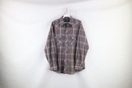 Vintage 90s Wrangler Mens Large Distressed Western Rodeo Snap Button Shirt Plaid - £27.21 GBP