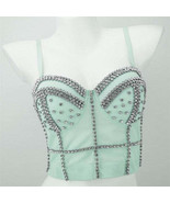Green Burning Man Rave Festival Rhinestones Embellished Bustier Corset T... - €41,21 EUR