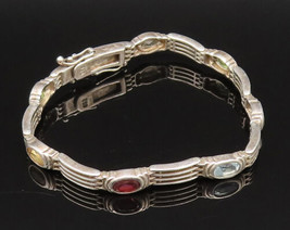 925 Silver - Vintage Peridot Citrine &amp; Multi Stone Tennis Bracelet - BT9506 - £59.49 GBP