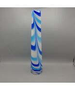 Vintage MCM Blown Art Glass Blue Teal White Swirl 16&quot; Tall Curved Vase - $379.82 MXN