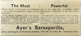1886 Ayers Sarsaparilla Advertisement Victorian Quack Medicine Dyspeptic... - €17,28 EUR
