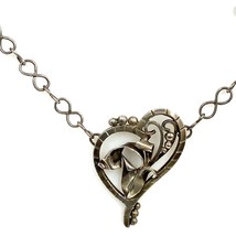 Vintage Signed EHP Sterling Handmade Carved Heart Pendant Chain Link Necklace 32 - £123.41 GBP