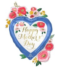 34 inch HAPPY MOTHER&#39;S DAY PAINTED FLORALS HEART mylar foil balloon - £9.84 GBP