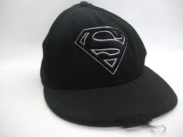 Superman DC Hat Black Wool New Era 59Fifty 7 3/8 Fitted Baseball Cap w/ Holes - £15.68 GBP