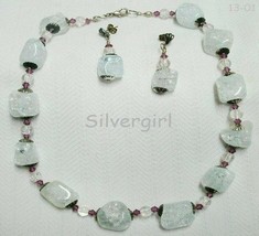 Light Blue Dyed Clear Quartz Gemstone Necklace and Earring Set - £20.83 GBP