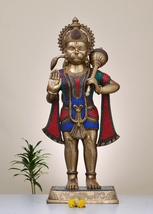  Large Brass Sankat Mochan Hanuman Ji Statue with Inlay Work-Handmade-Home Decor - £1,797.45 GBP