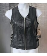 TRUE ELEMENT Women's Zipper Front V-Neck Motorcycle Leather Vest Size Small - $64.34