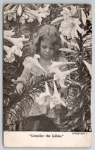 Easter Greetings Girl In Lily Flowers 1914 Postcard T25 - $5.95