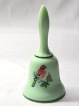 Vintage WESTMORELAND 5.25&quot; Glass Bell Hand Painted SONGBIRDS ON GREEN MIST - $246.22 MXN