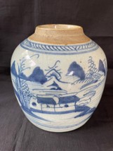 Ancien Fin 19th C.Dynastie Qing Chinois Bleu et Blanc Porcelaine Gingembre Pot - £107.51 GBP