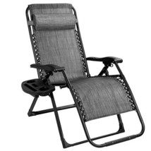 Oversize Lounge Chair with Cup Holder of Heavy Duty for outdoor-Gray - C... - $115.57