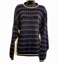 100% Cotton Sweater size Large NavyBlue Fair Isle Pattern Hill &amp; Archer USA - $24.67