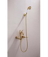 Gold wall mounted swan Handles Bath Tub shower Filler Faucet with Hand s... - $494.99