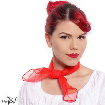 Red Sheer Chiffon 50s Style Scarf - 24&quot; Square for Neck Head Hair - Hey Viv - £10.02 GBP