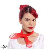 Red Sheer Chiffon 50s Style Scarf - 24&quot; Square for Neck Head Hair - Hey Viv - £10.00 GBP
