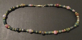 Beaded necklace, Jasper beads, gold barrel screw clasp, 20.5 inches long - $23.00