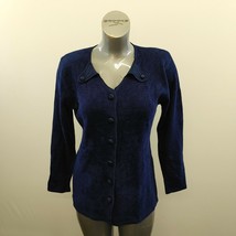Legerdemain Button Up Sweater Women&#39;s One Size Blue V Neck Long Sleeve A... - $7.92