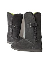 Womens 10 Black Suede Boots Mid Calf Leather Faux Fur Strap Buckle Xhili... - £23.97 GBP