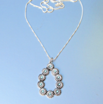 Sterling Silver 29" Long Vintage Turquoise Flower Teardrop Pendant Necklace - $24.70