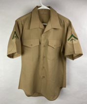 VTG US Marine USMC Man&#39;s 16 Dress Shirt Khaki 2122 Wool LCPL Lance Corporal Rank - £13.51 GBP