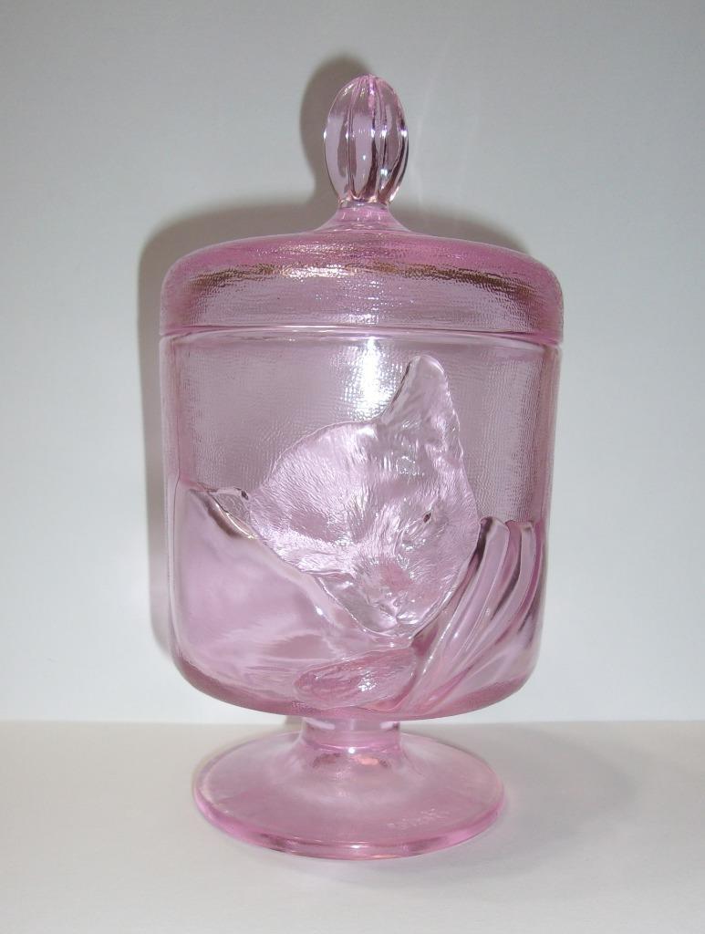 Primary image for Fenton Glass 2023 Rose Pink Chessie Cat Box Covered Jar Vase by Mosser C & O New