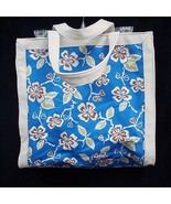 Large Tote Shopper Attached Makeup Bag 14&quot; Blue Floral 100% Cotton Liz C... - £16.16 GBP