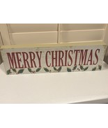 Rustic Merry Christmas Decorative Wooden Block Sign Sparkle And Holly 20... - $225.80 MXN