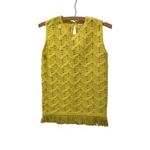 Vintage Lemon Yellow Knit  Groovy 1970&#39;s Orlon Acrylic Vest With Fringe - £17.22 GBP