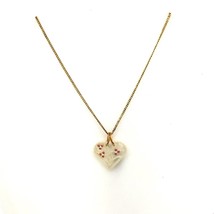 Vtg 14k Gold Filled Lenox Filigree Lacy Heart Porcelain Pendant Necklace 18 7/8 - £38.70 GBP